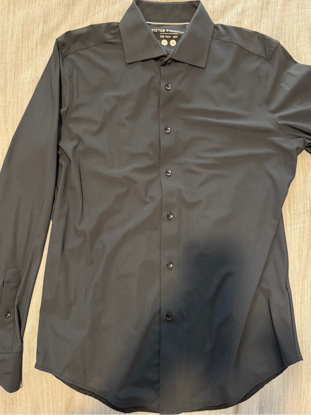 Victor Emanuel Men's Black Dress Shirt - Classic Spread Collar
